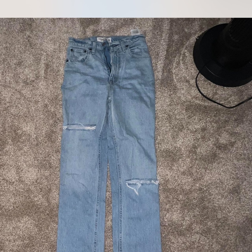 Abercrombie & Fitch Blue Straight Leg Jeans Distressed